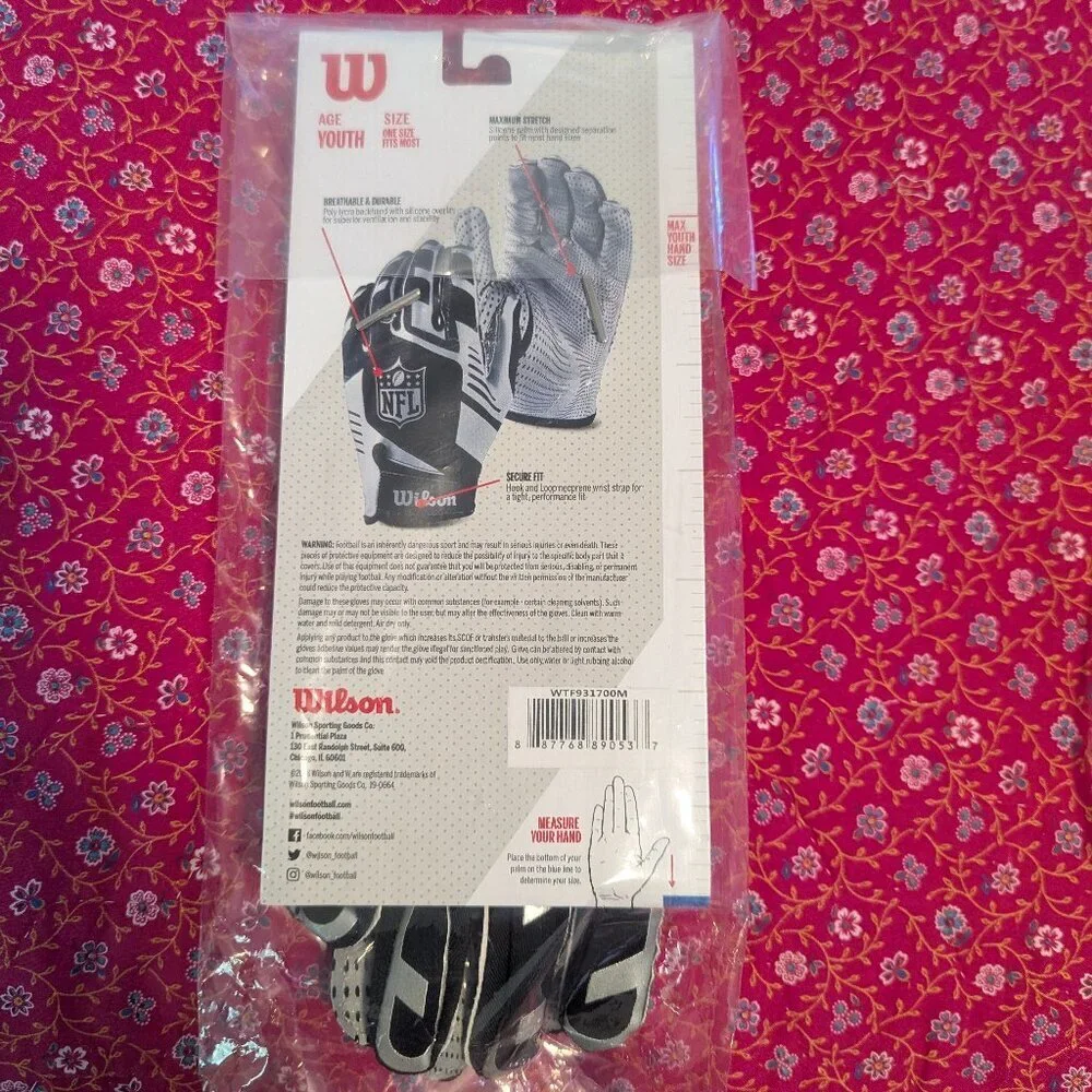 NWT Raiders Colors NFL Team Stretch Fit YOUTH Receiver‎ Gloves Wilson Football